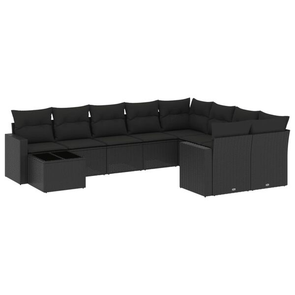 vidaXL Set canapele de grădină cu perne, 10 piese, negru, poliratan