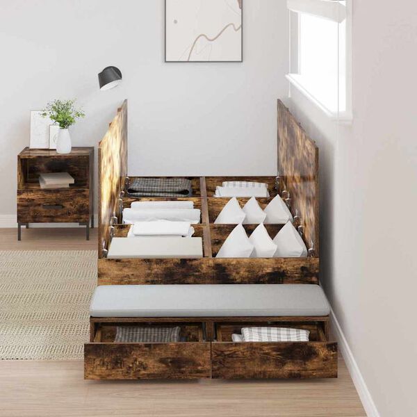 vidaXL Cadru de pat cu depozitare Stejar fumuriu 90 cm Lemn compozit