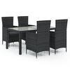 vidaXL Set mobilier de exterior cu perne, 5 piese, negru, poliratan
