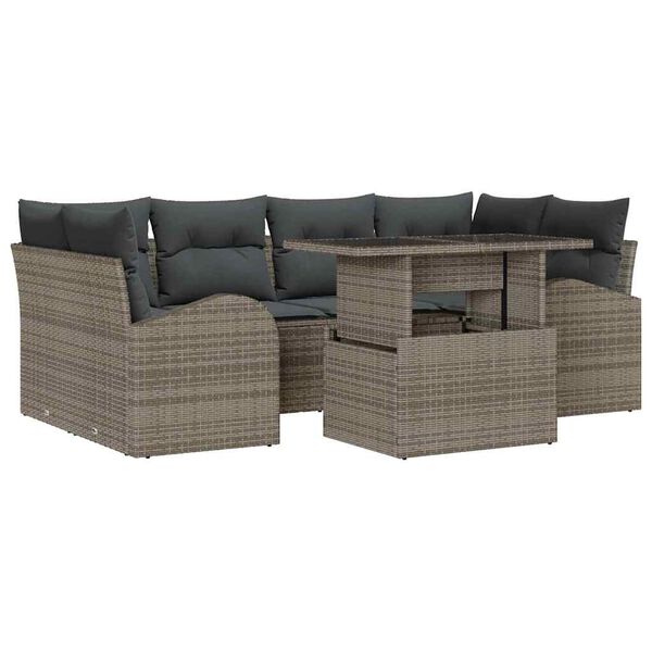 vidaXL Set de canapele pentru grădină cu pernă 7 pcs Gri Rattan poli