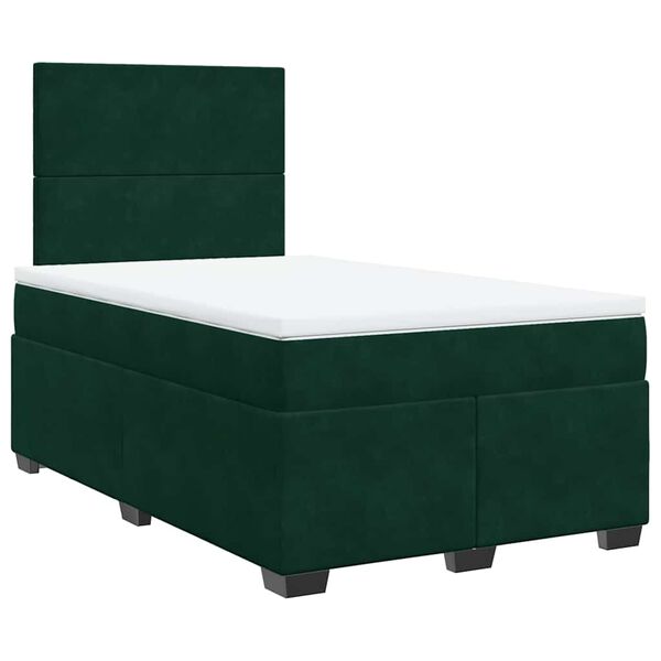 vidaXL Pat box spring cu saltea, verde &icirc;nchis, 120x190 cm, catifea