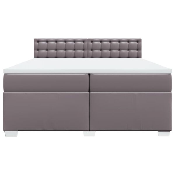 vidaXL Pat continental cu saltea, gri, 200x200 cm, piele ecologică