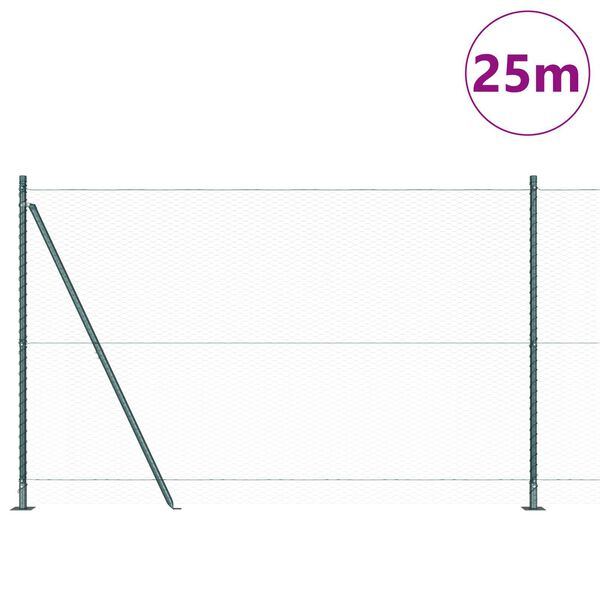 vidaXL St&acirc;lp de gard. Verde 25 x 1,6 m (plasă 25 mm) Oțel și PVC