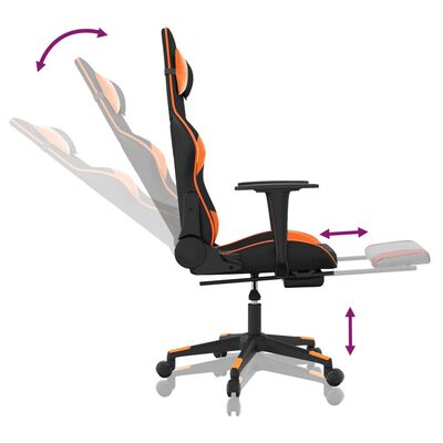 vidaXL Scaun gaming masaj/suport picioare, negru/portocaliu, piele eco
