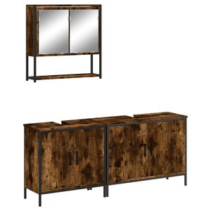 vidaXL Set mobilier de baie, 3 piese, stejar fumuriu, lemn prelucrat