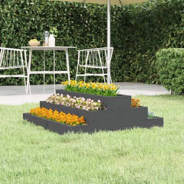 vidaXL Jardinieră, gri, 80x80x27 cm, lemn masiv de pin