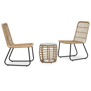 vidaXL Set mobilier de bistro, 3 piese, stejar, poliratan