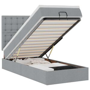 vidaXL Pat otoman cu saltea și LED-uri, gri deschis, 90x200 cm, textil