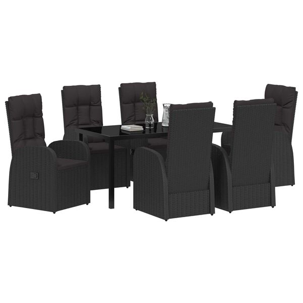 vidaXL Set de masă pentru grădină cu pernă 7 pcs Negru poliratan