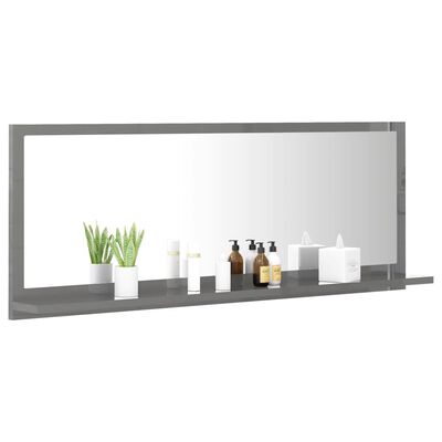 vidaXL Oglindă de baie, gri extralucios, 100 x 10,5 x 37 cm, PAL