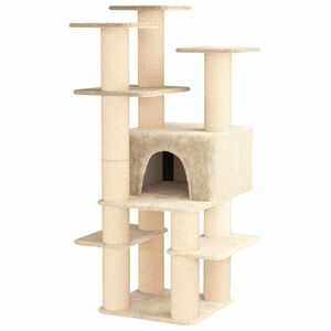 vidaXL Copac pentru pisici cu st&acirc;lpi de zg&acirc;riere din sisal Crem 161 cm