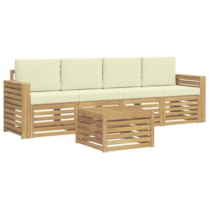 vidaXL Set de canapele de exterior 5 buc. Alb și crem Poliester