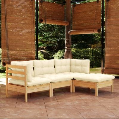 vidaXL Set mobilier grădină cu perne, 4 piese, crem, lemn de pin