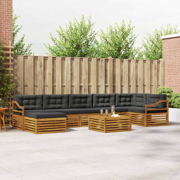 vidaXL Set de canapele de exterior cu pernă 8 pcs Natural și Antracit