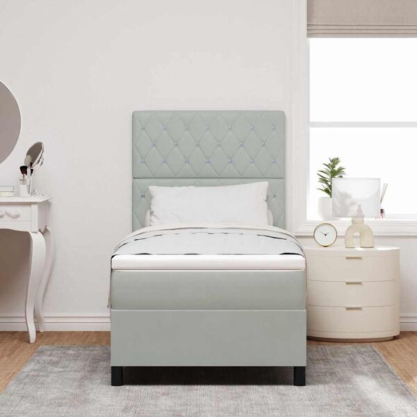 vidaXL Pat cu arc LED cu saltea Gri deschis 100 x 200 cm țesătură