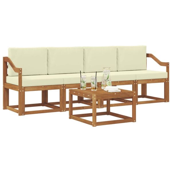 vidaXL Set de canapele de exterior cu pernă 5 pcs Natural și Crem