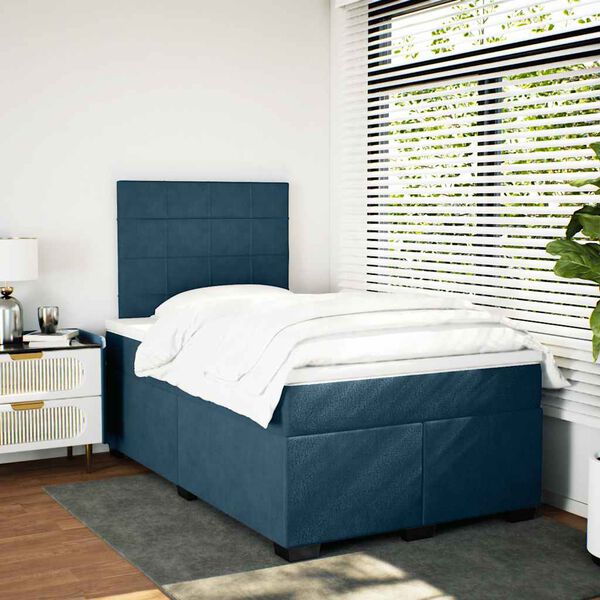 vidaXL Pat box spring cu saltea, albastru, 120x190 cm, catifea