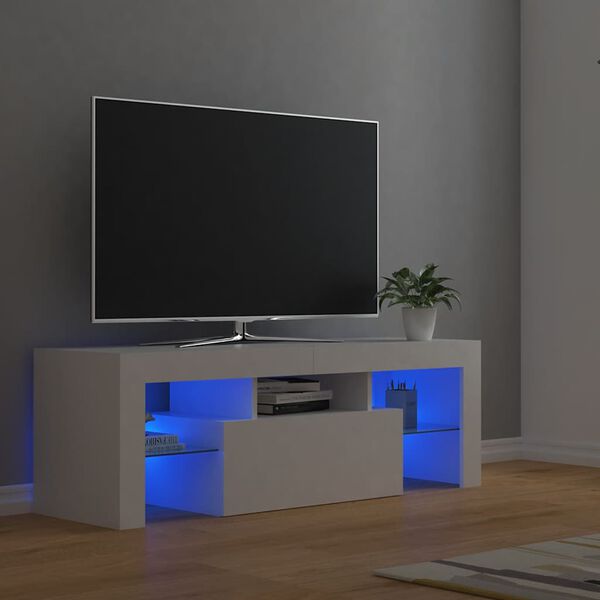 vidaXL Comodă TV cu lumini LED, alb, 120x35x40 cm