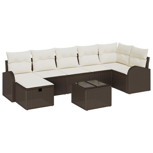 vidaXL Set de canapele pentru grădină cu pernă 8 pcs Maro Rattan poli
