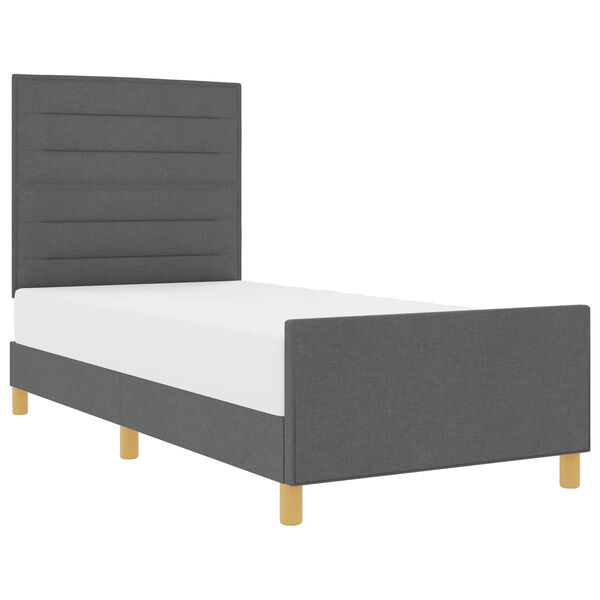 vidaXL Cadru de pat cu headboard Gri &icirc;nchis 90 x 200 cm țesătură