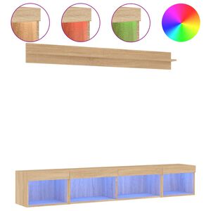 vidaXL Unități de perete TV cu LED-uri, 5 piese, stejar sonoma, lemn