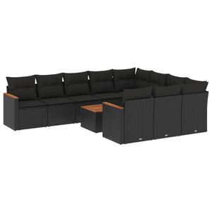 vidaXL Set canapele de grădină cu perne, 11 piese, negru, poliratan