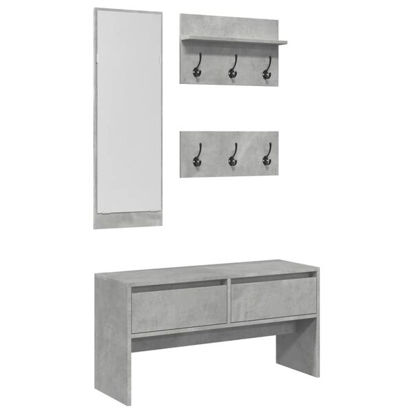 vidaXL Set de mobilier pentru hol, 4 piese, gri beton, lemn prelucrat