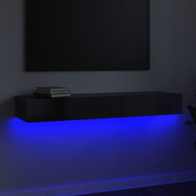 vidaXL Comodă TV cu lumini LED, negru extralucios, 120x35x15,5 cm