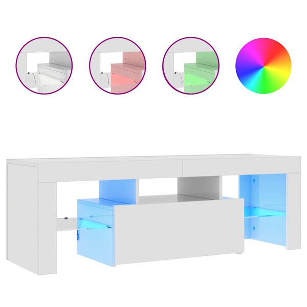 vidaXL Comodă TV cu lumini LED, alb extralucios, 120x35x40 cm