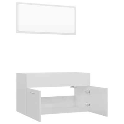 vidaXL Set mobilier de baie, 2 piese, alb extralucios,lemn prelucrat