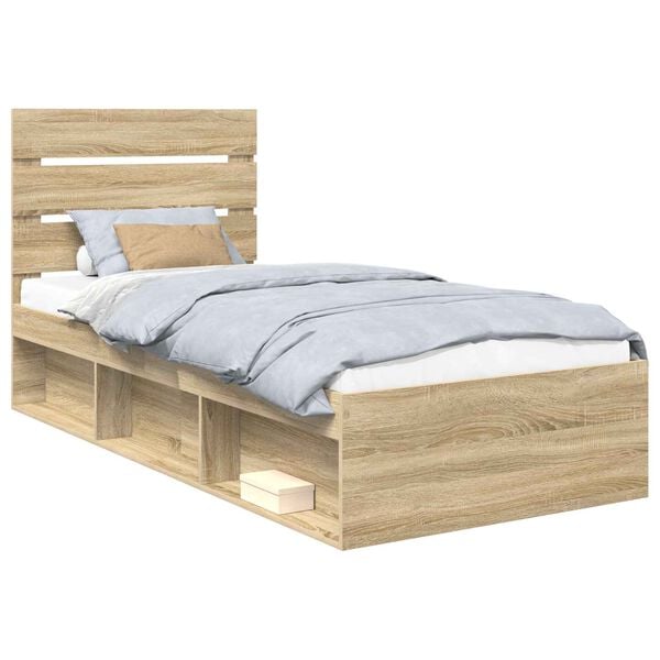 vidaXL Cadru de pat cu headboard Sonoma 90 x 190 cm Lemn de pin masiv