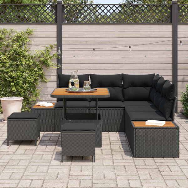 vidaXL Set de canapele pentru grădină cu pernă 8 pcs Negru Rattan poli