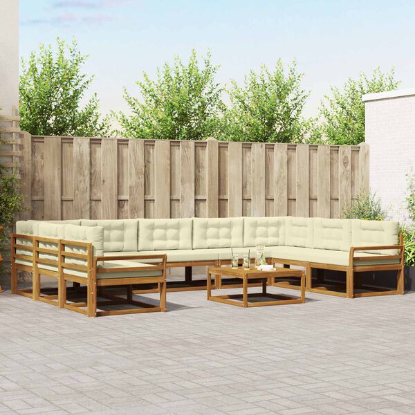 vidaXL Set de canapele de exterior cu pernă 10 pcs Natural și Crem