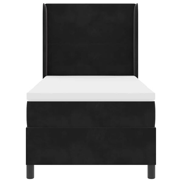 vidaXL Pat cu arcuri cu saltea cu headboard Negru 90 x 190 cm Catifea
