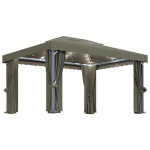 vidaXL Pavilion cu perdea & șir de lumini LED, gri taupe, 4x3 m