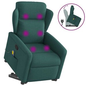 vidaXL Fotoliu rabatabil de masaj, cu ridicare, verde &icirc;nchis, textil
