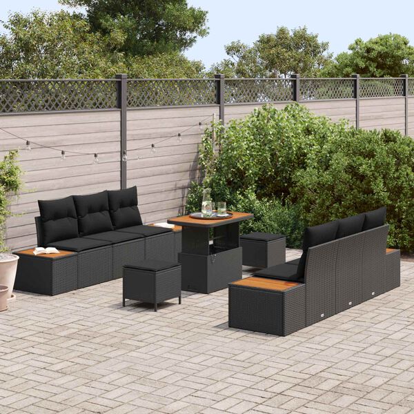 vidaXL Set de canapele pentru grădină cu pernă 9 pcs Negru Rattan poli