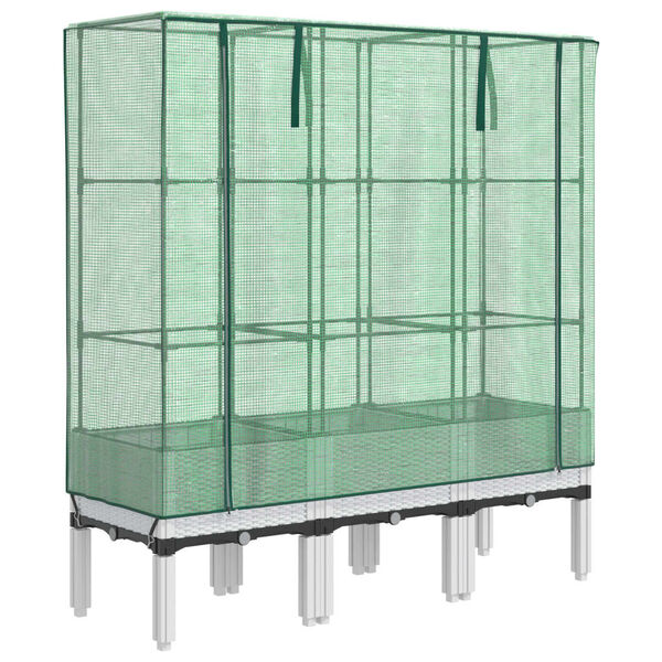 vidaXL Strat înălțat cu husă de seră, aspect ratan, 120x40x140 cm