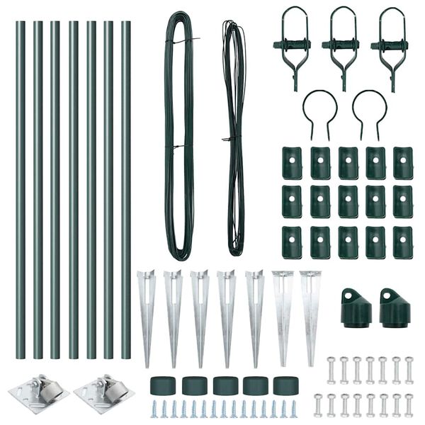vidaXL Stâlpi de Gard Manual 7 pcs Verde Ø32mm 80 cm Oțel galvanizat