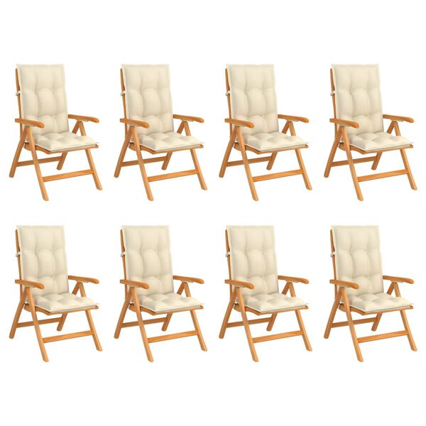 vidaXL Scaune de grădină rabatabile, perne, 8 buc., lemn masiv de tec