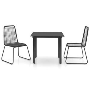 vidaXL Set mobilier de masă pentru grădină, 3 piese, negru, ratan PVC