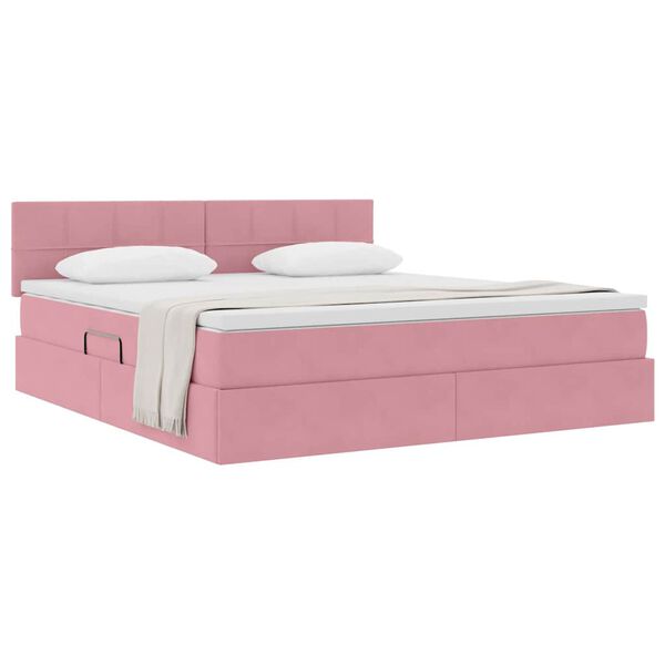 vidaXL Pat cu storage cu saltea cu headboard Roz 160 x 200 cm Catifea