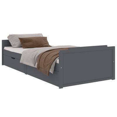 vidaXL Cadru de pat cu sertare, gri închis, 90x200 cm, lemn de pin