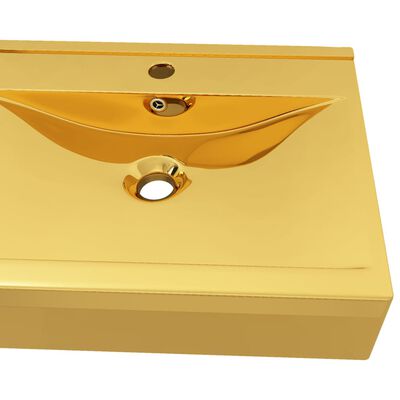 vidaXL Chiuvetă cu preaplin, auriu, 60x46x16 cm, ceramică