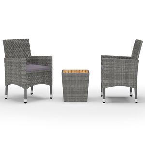 vidaXL Set mobilier grădină, 3 piese, gri, poliratan și lemn acacia