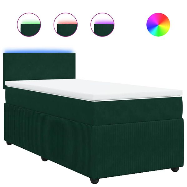 vidaXL Pat box spring cu saltea, verde &icirc;nchis, 100x200 cm, catifea