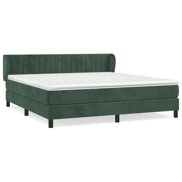 vidaXL Pat box spring cu saltea, verde &icirc;nchis, 160x200 cm, catifea