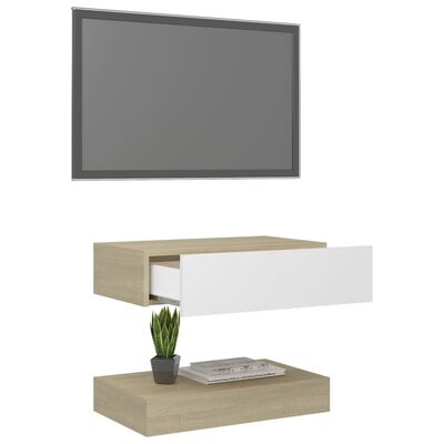 vidaXL Comodă TV cu lumini LED, alb și stejar Sonoma, 60x35 cm