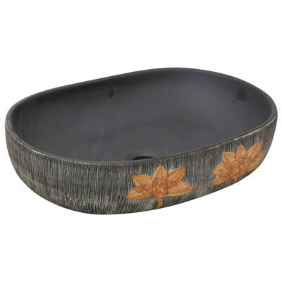vidaXL Lavoar de blat, gri și negru, 59x40x14 cm, ceramică, oval