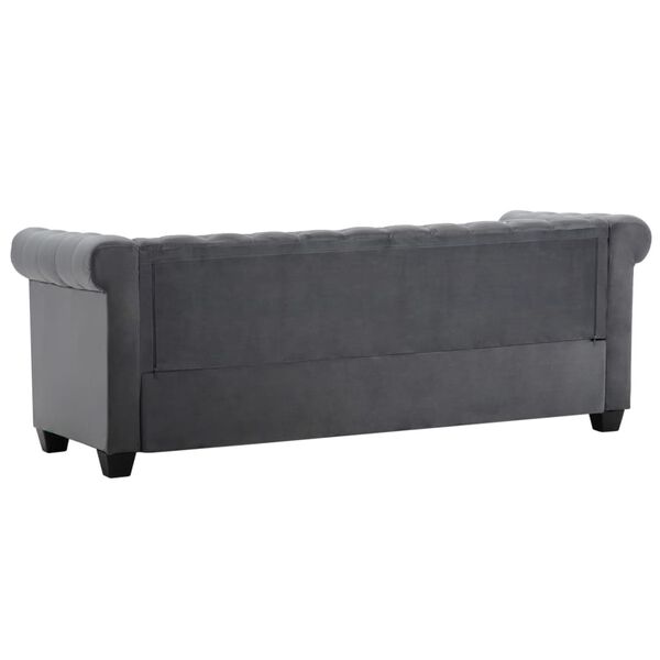 vidaXL Canapea Chesterfield cu 3 locuri, catifea, 199x75x72 cm, gri